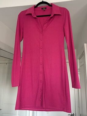 AFRM Fuchsia Long-Sleeve Button-Front Collared Mini Dress Size S